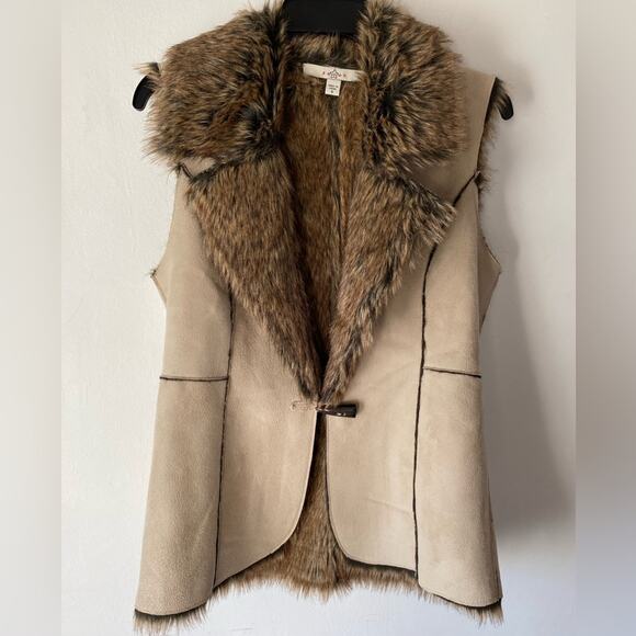 Penny Lane Faux Suede & Fur Vest SZ S Sleeveless Brown & Tan Y2K Retro Boho 90s - Picture 1 of 8